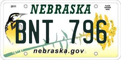 NE license plate BNT796