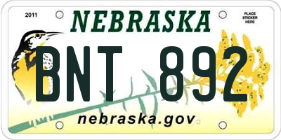 NE license plate BNT892