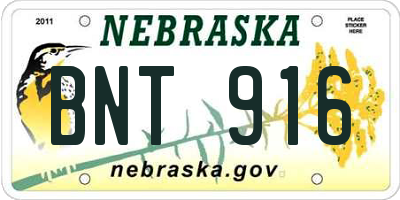 NE license plate BNT916