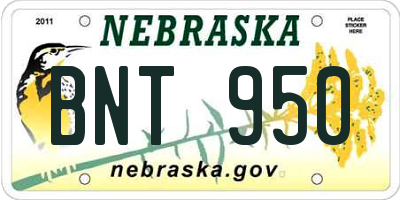 NE license plate BNT950