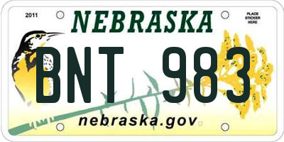 NE license plate BNT983