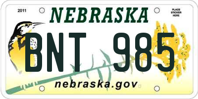 NE license plate BNT985