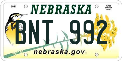 NE license plate BNT992