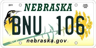 NE license plate BNU106