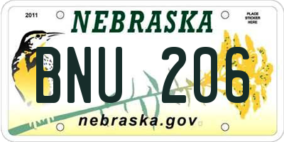 NE license plate BNU206