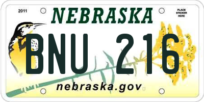 NE license plate BNU216