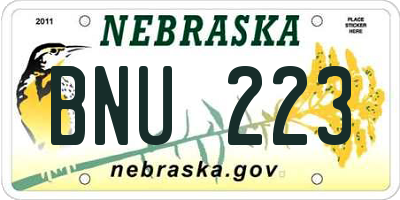 NE license plate BNU223