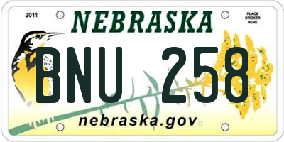 NE license plate BNU258