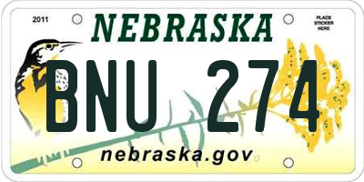 NE license plate BNU274