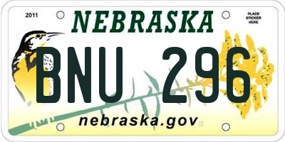 NE license plate BNU296