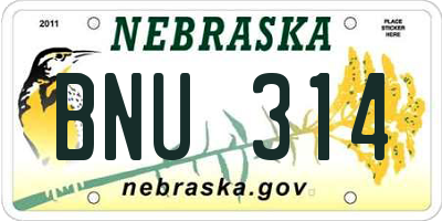 NE license plate BNU314
