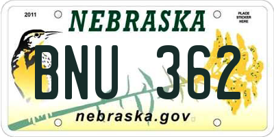 NE license plate BNU362