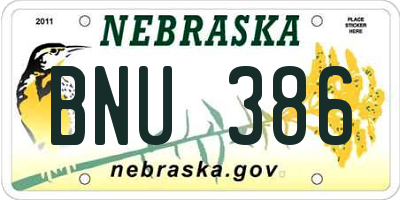 NE license plate BNU386