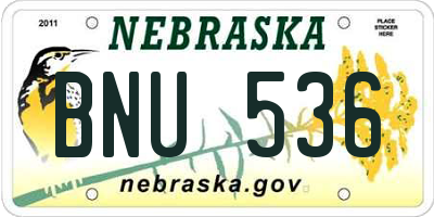 NE license plate BNU536
