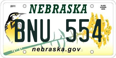 NE license plate BNU554