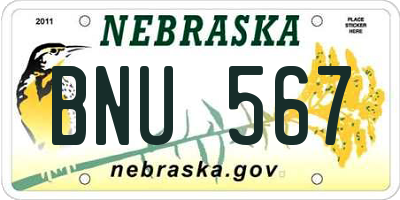 NE license plate BNU567