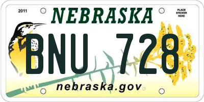 NE license plate BNU728