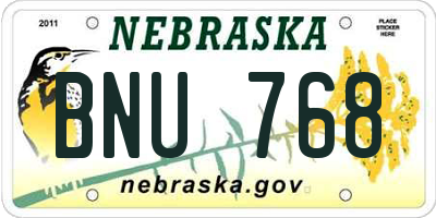 NE license plate BNU768