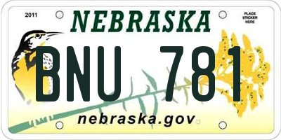 NE license plate BNU781