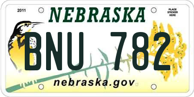 NE license plate BNU782