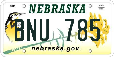 NE license plate BNU785