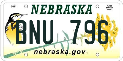 NE license plate BNU796