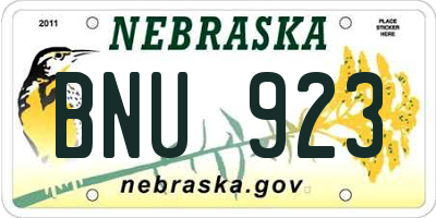 NE license plate BNU923
