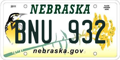 NE license plate BNU932