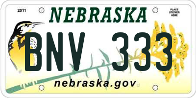 NE license plate BNV333
