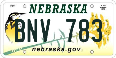 NE license plate BNV783