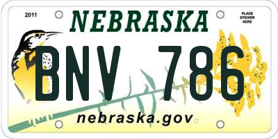 NE license plate BNV786