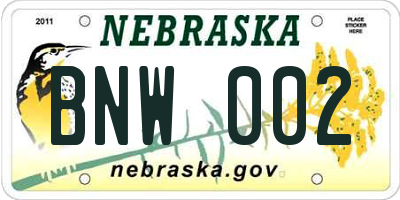NE license plate BNW002