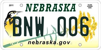 NE license plate BNW006