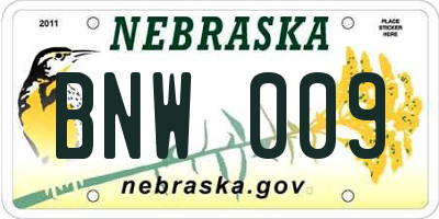 NE license plate BNW009