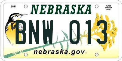 NE license plate BNW013