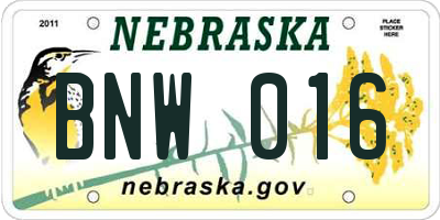 NE license plate BNW016