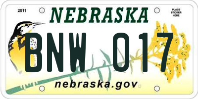 NE license plate BNW017
