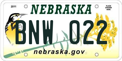 NE license plate BNW022