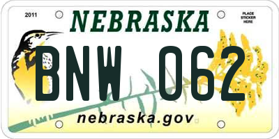NE license plate BNW062