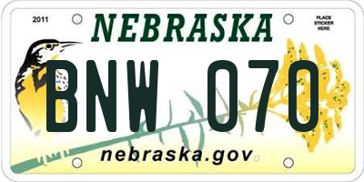 NE license plate BNW070