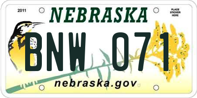 NE license plate BNW071