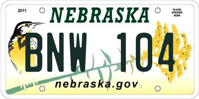 NE license plate BNW104
