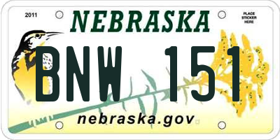 NE license plate BNW151