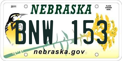 NE license plate BNW153