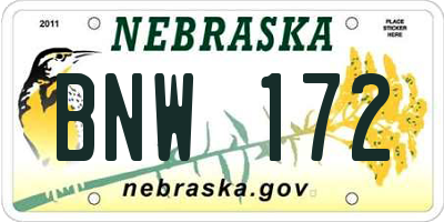 NE license plate BNW172