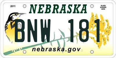 NE license plate BNW181