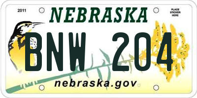 NE license plate BNW204