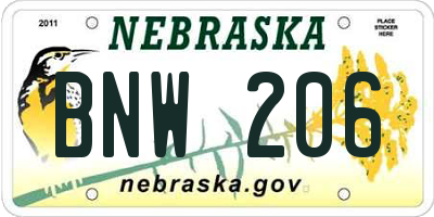 NE license plate BNW206