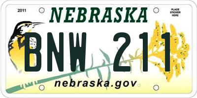NE license plate BNW211