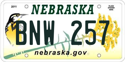 NE license plate BNW257